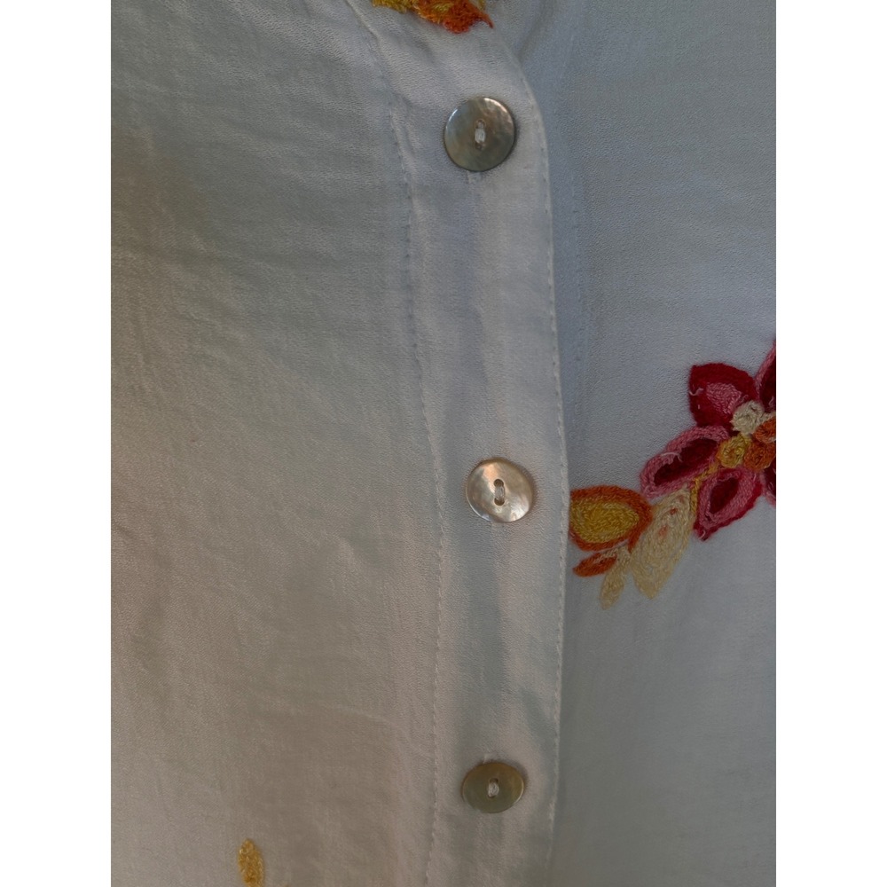 Floral Embroidered Bold Cottagecore Boho Shell Buttons M Mandarin Collar Top - Picture 7 of 12